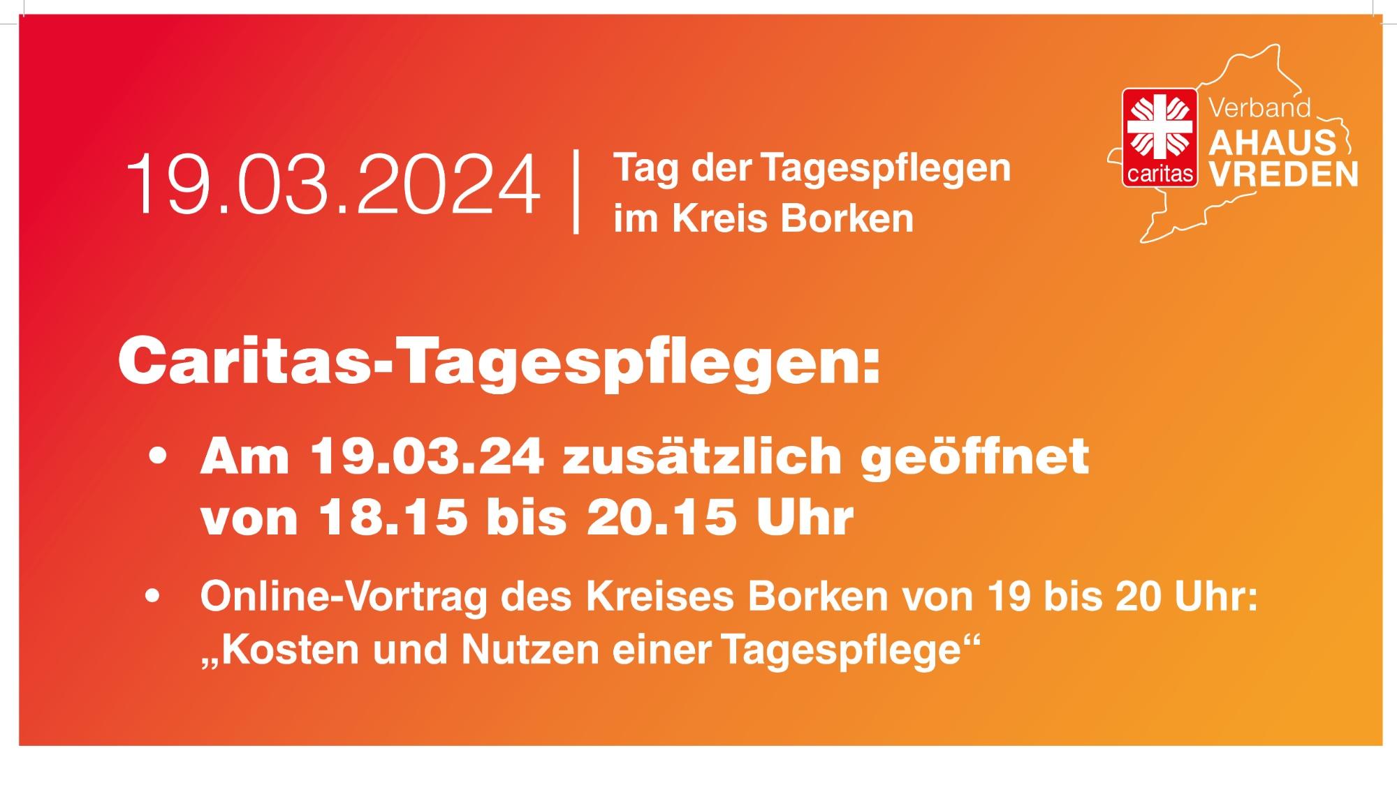 Die Caritas-Tagespflegen sind am 19. März zusätzlich von 18.15 bis 20.15 Uhr geöffnet.